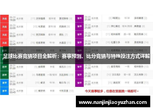 足球比赛竞猜项目全解析：赛事预测、比分竞猜与特殊投注方式详解